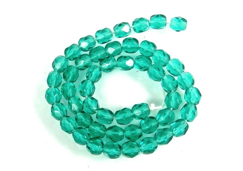 50 Firepolish Czech Glass Faceted Round Beads – Emerald 4mm