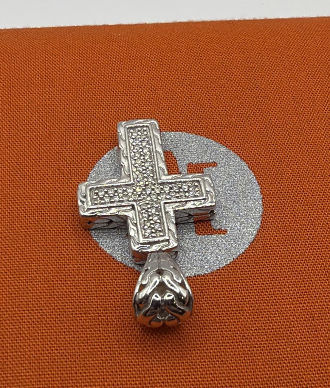 John Hardy Sterling Diamond Cross Pendant 1 1/2 X 3/4”