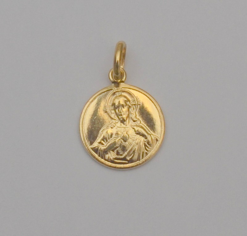 Small 18K Gold Sacred Heart of Jesus Our Lady of Mount Carmel Medal Pendant P3