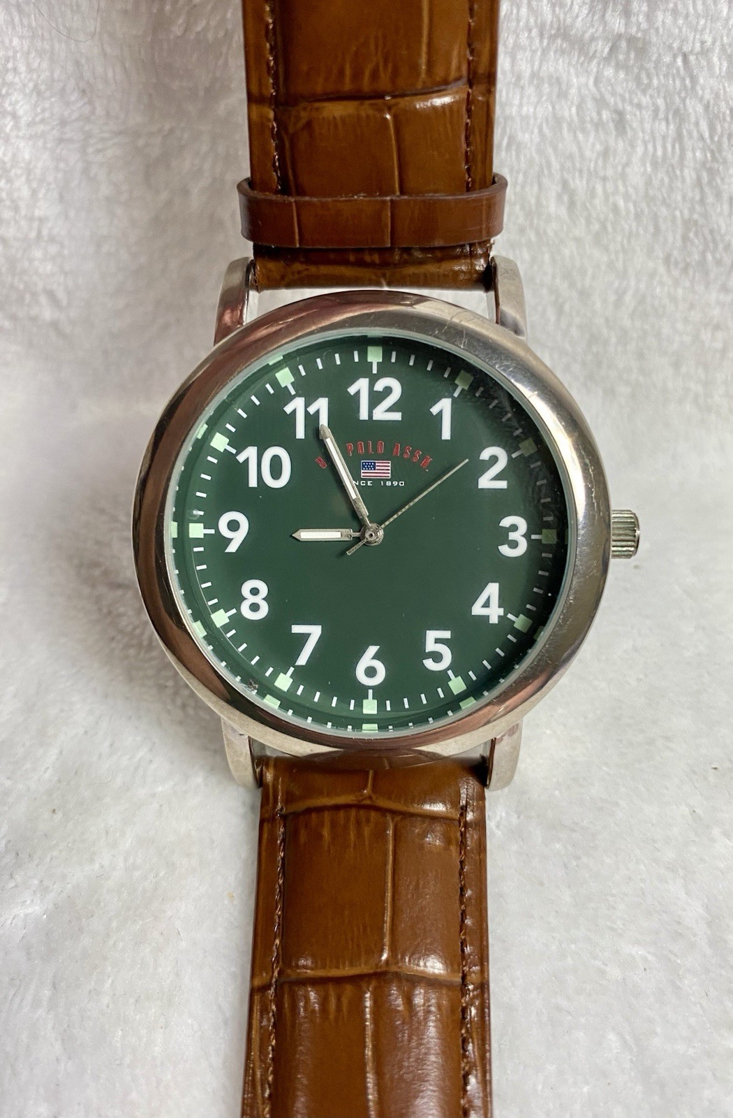 Men’s U.S. Polo Assn. Quartz Watch With Green Dial & New Leather Band & Crystal