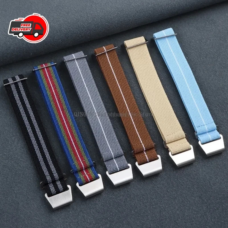 18/20/22mm Elastic Nylon Watch Band French Military Style Sport Strap Men Women