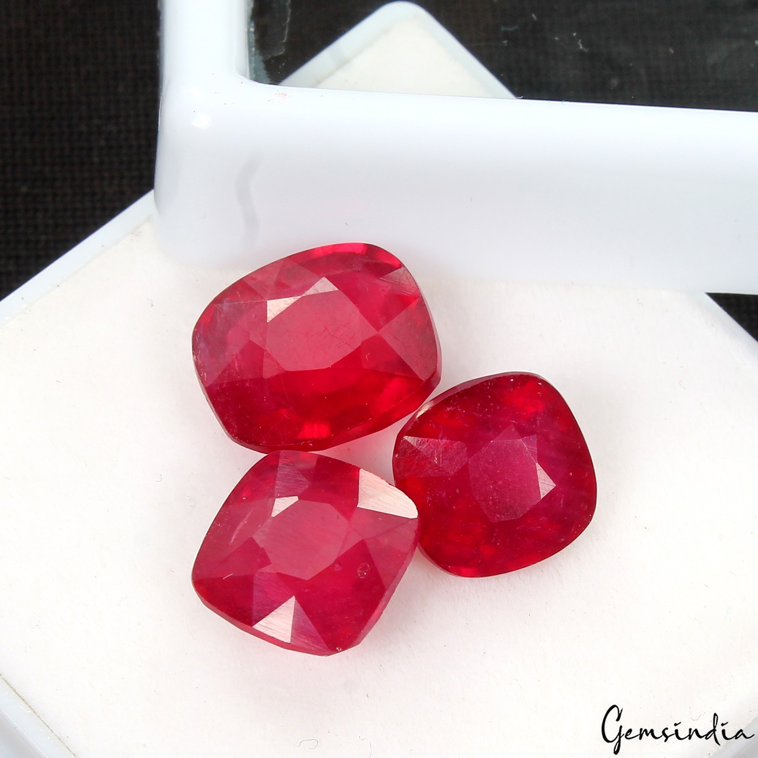 3 Pcs Red Ruby Mozambique Cushion Cut Certified Natural Gemstones~ 14.60 Ct Excl