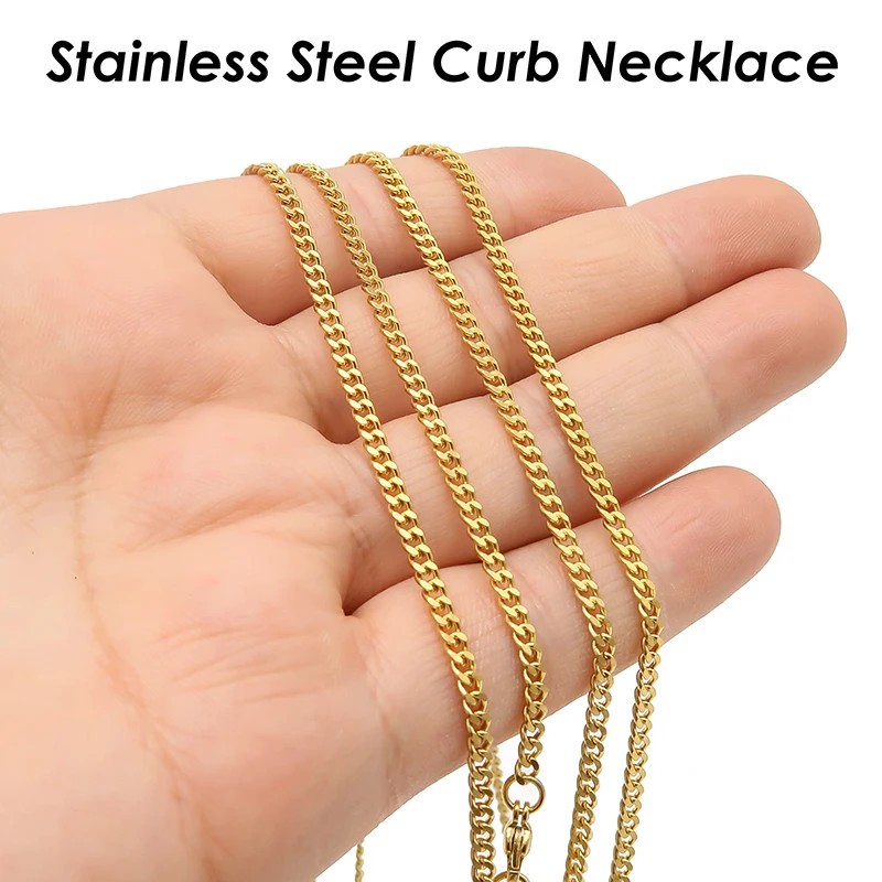 50 Pieces Stainless Steel Curb Chain Necklace Gold Color Cuban Curb Chain Curb