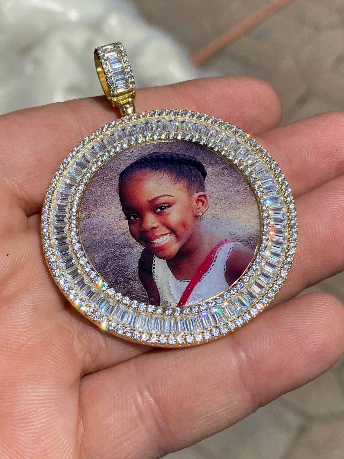 Solid 925 Silver Custom HipHop Photo Pendant Icy Memory Medallion Gold Plated CZ