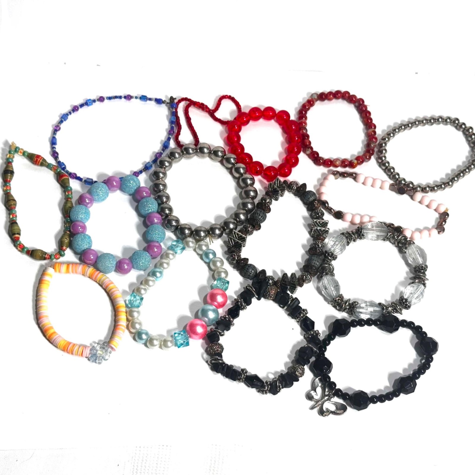 Beaded Stretch Bracelet Lot Colorful Perfect for All Ages 15 pc