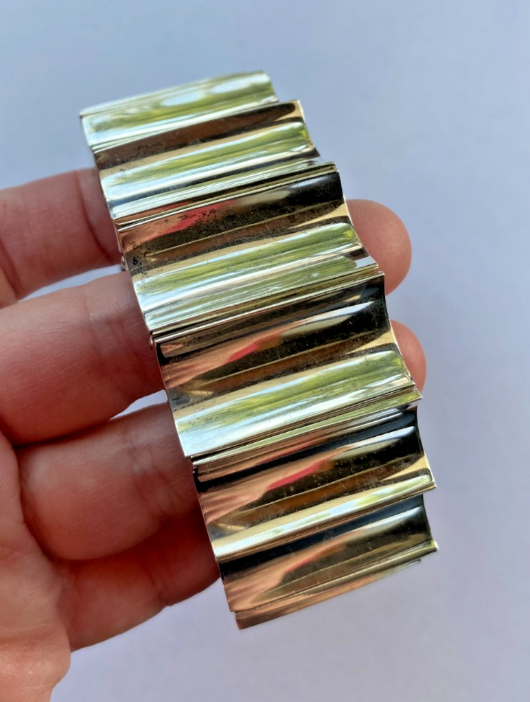 Signed Mexico 925 Heavy Sterling Silver Modern Wide Link Bracelet 173 Grams