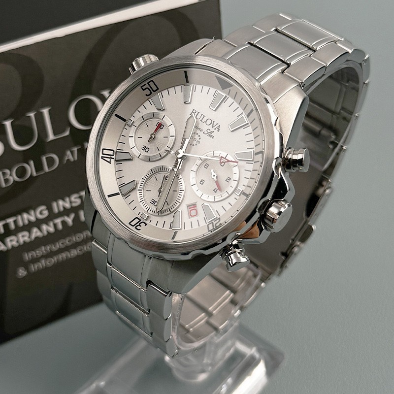 Bulova Marine Star 96B255 White Chronograph Dial Men’s Quartz Watch 43mm