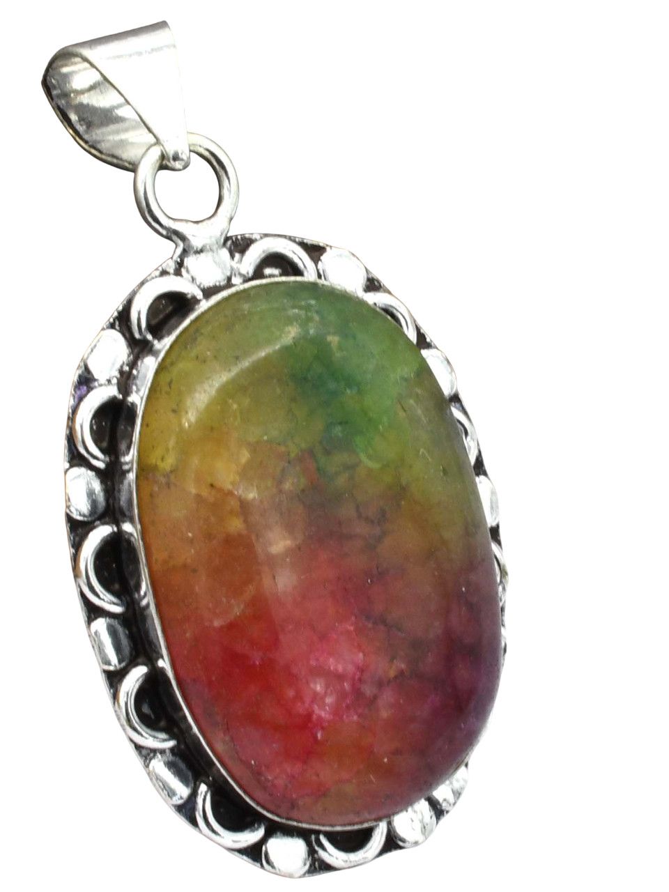 Rainbow Solar Quartz Natural Gemstone Silver Plated Pendant 1.75″J 2227