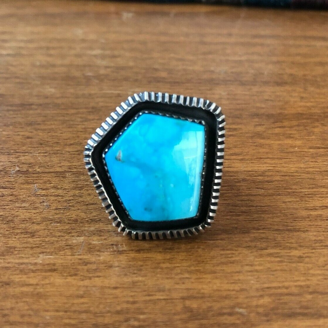 Sterling Silver TURQUOISE RING size 8.5 BEAUTIFUL BLUE Pentagon Shaped