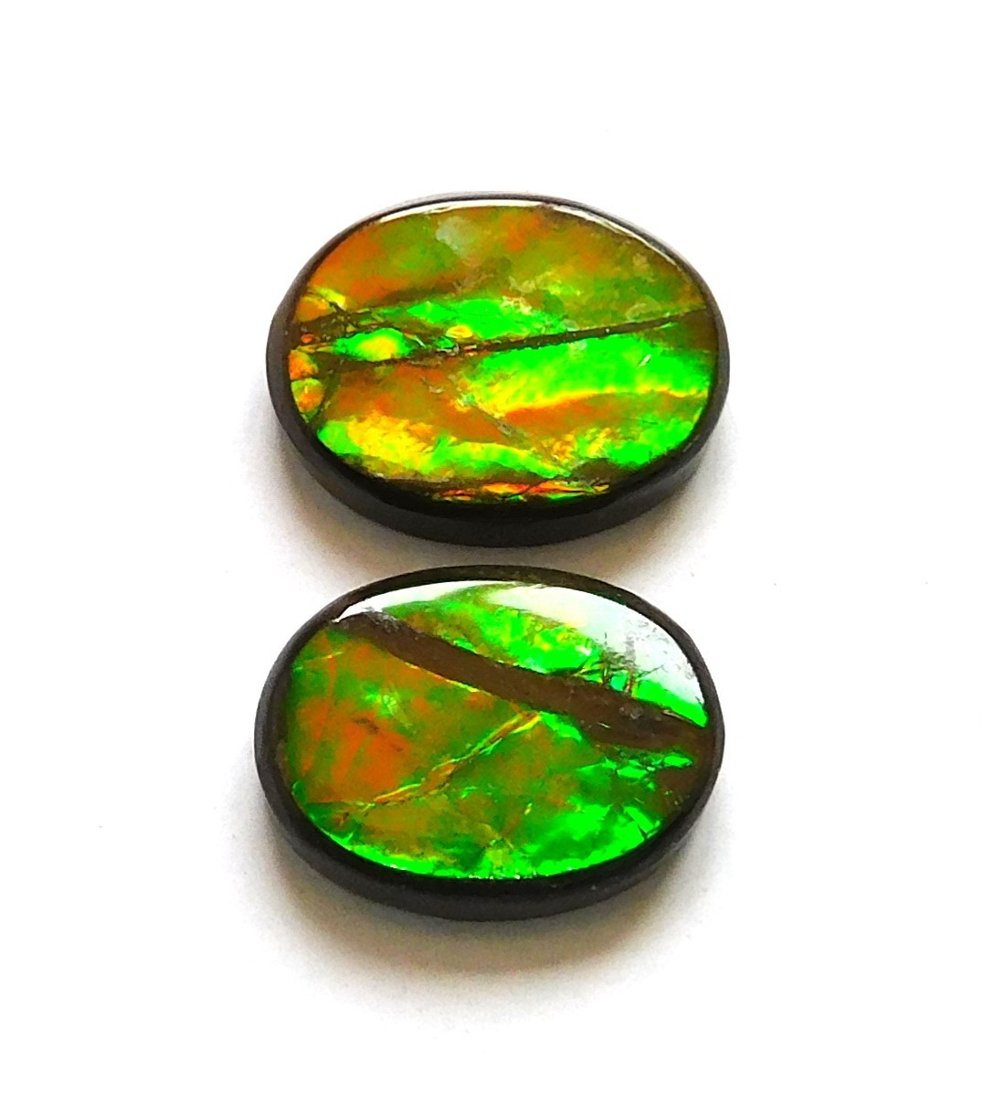 4.65 Cts Natural Ammolite (10.6mm X8.2 mm each) Loose Cabochon Match Pair NG11