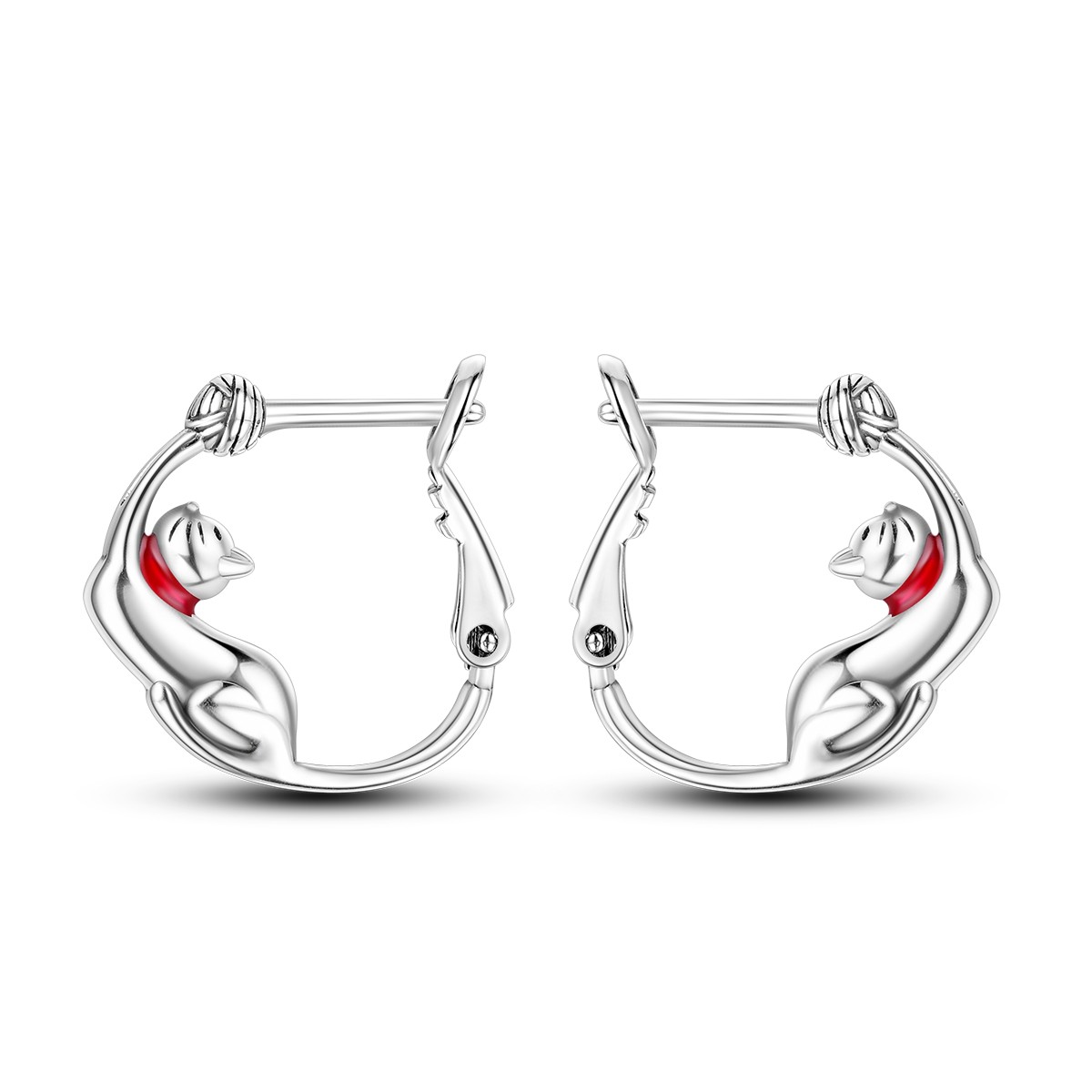 LAZA Original Woolline Ball Cat 925 Sterling Silver Hoop Earrings Women Jewelry