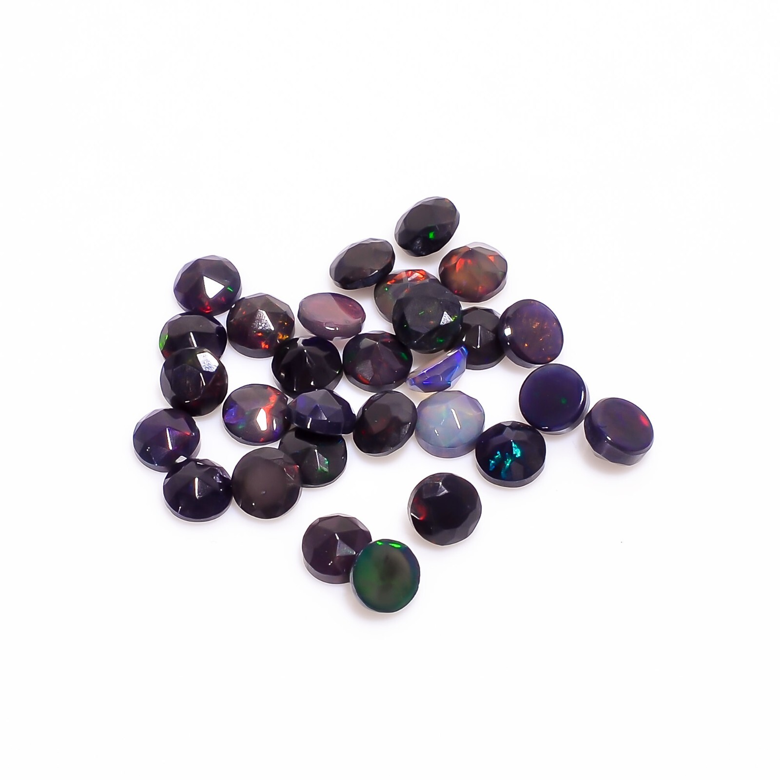 100% Natural Black Ethiopian Opal Round Faceted Loose Gemstone Lot 4X4X3mm A5237