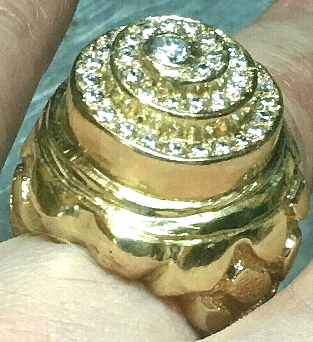1oK Gold, HUGE HEAVY Hip Hop NUGGET BLING Ring, Kentucky Cluster, Weighs 39.2gms