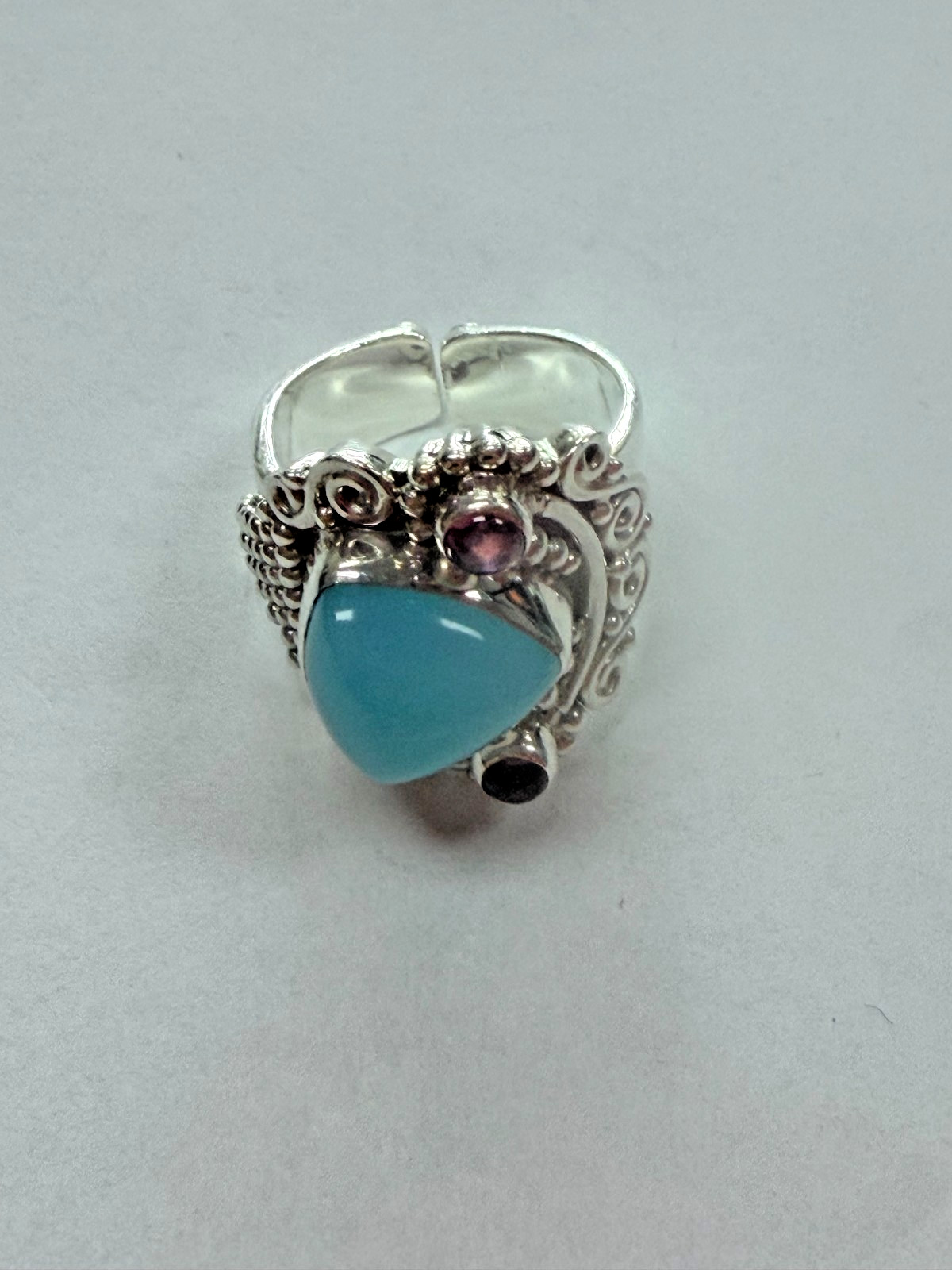 Sajen Silver Ring (Size 9) with Sea Blue Chalcedony Stone [076DUW]