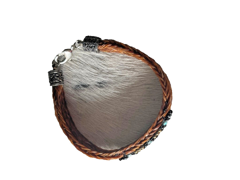 Western Womans Bracelet 8 x 3/8 in Cross Horsehair Bead Lobster Brown Multicolor