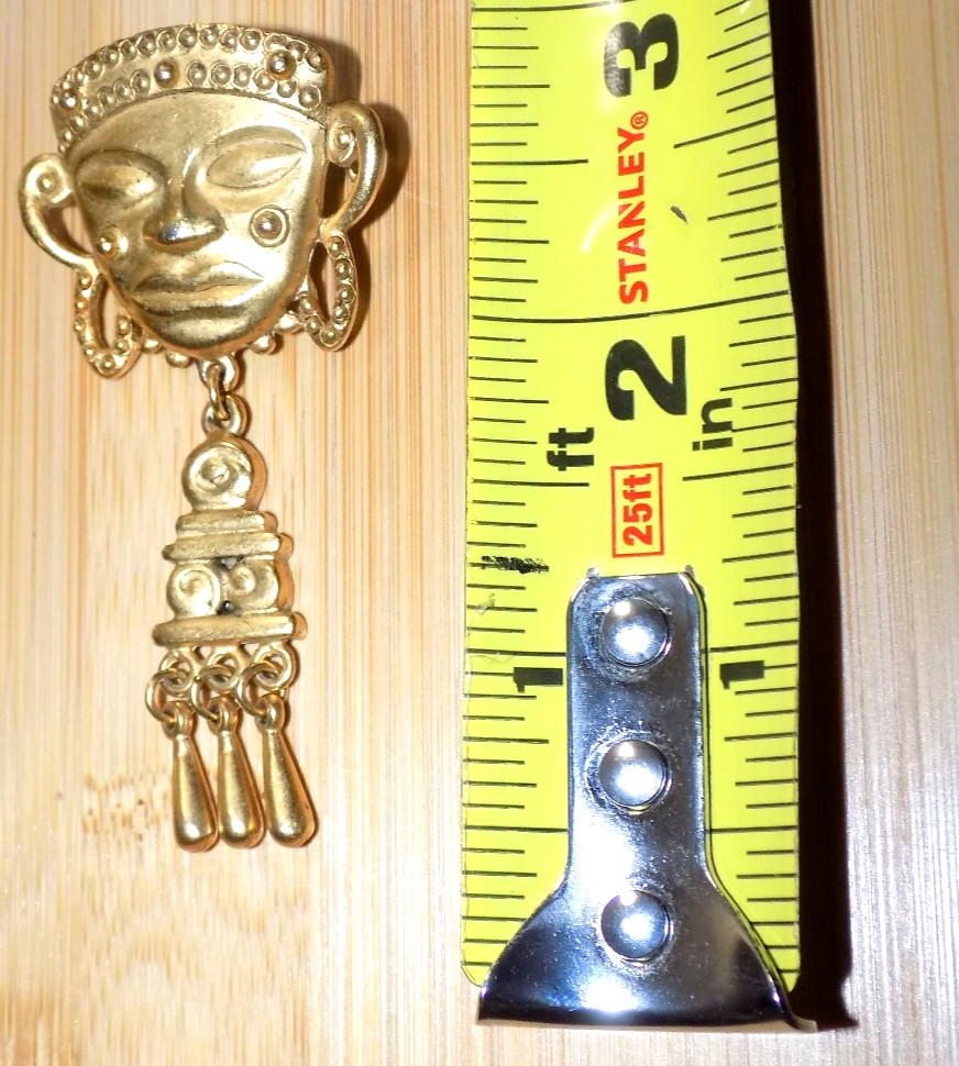 Vintage Bali Asian Mask Gold Tone Costume Jewelry Southeast Asia Brooch Pin