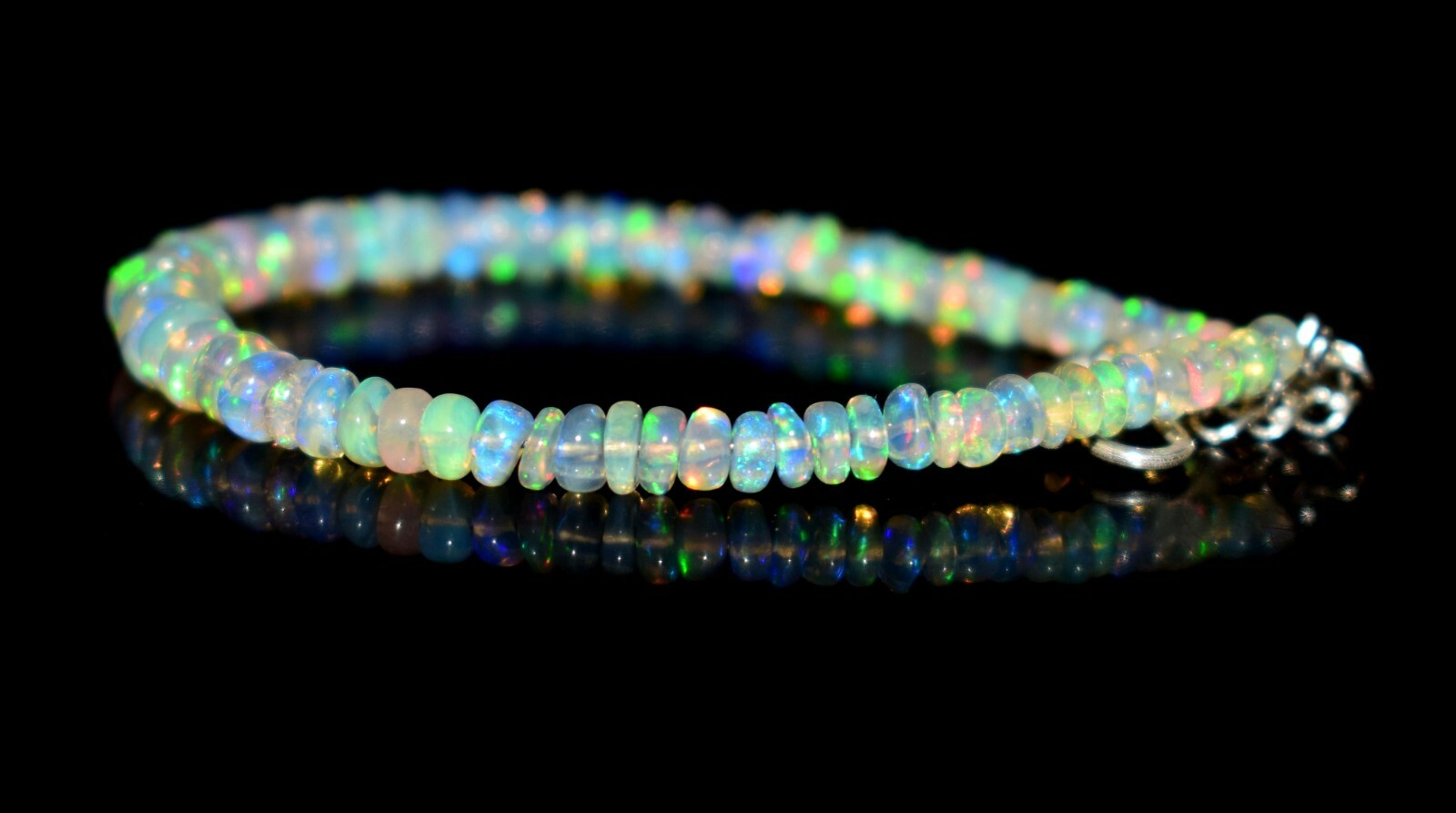 925Sterling Silver Natural Ethiopian Opal Gemstone 3to5mm Beads 6″Bracelet F1563