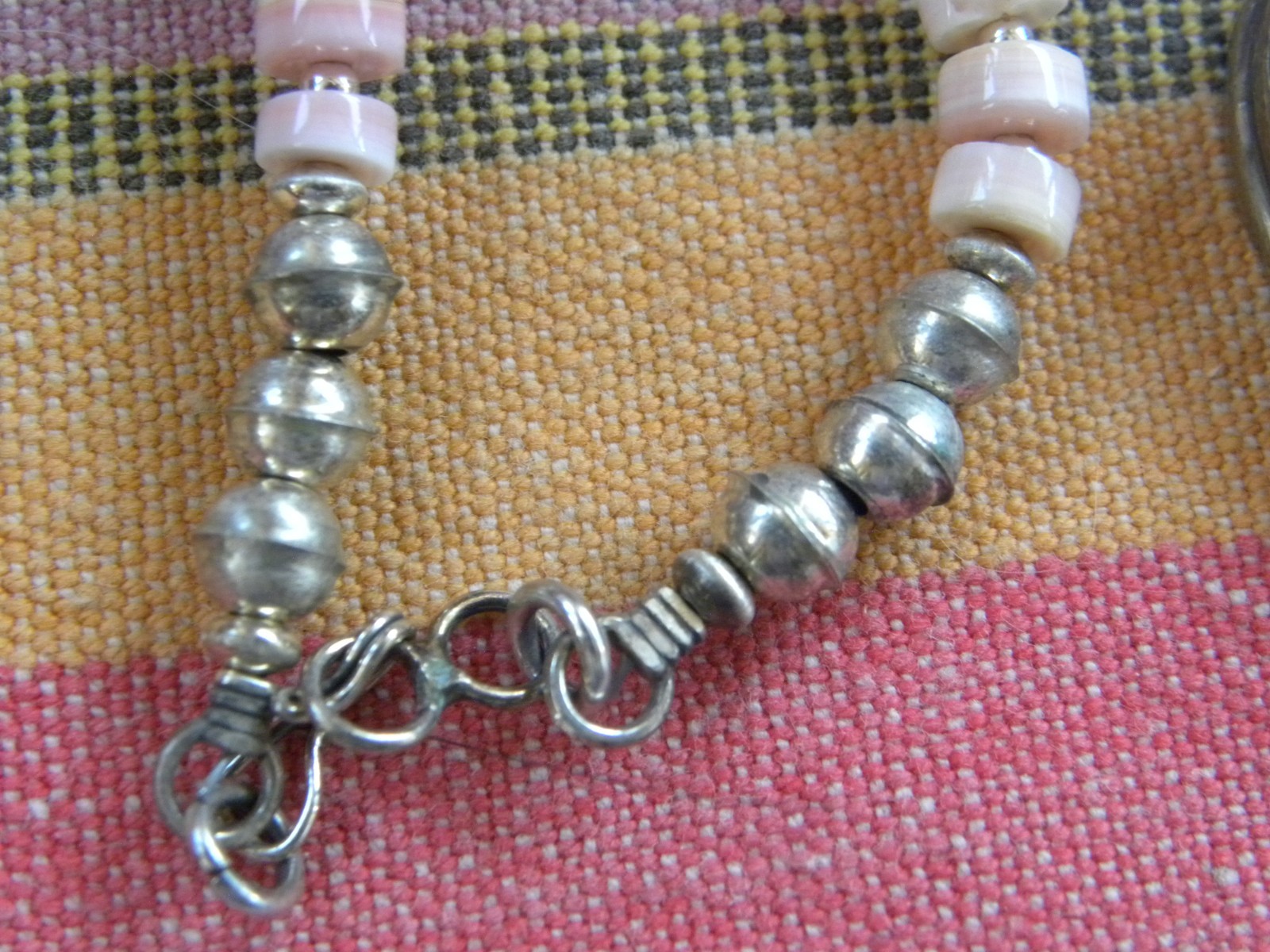 RHODOCHROSITE SIGNED STERLING HEART PENDANT QUEEN CONCH NECKLACE 20″
