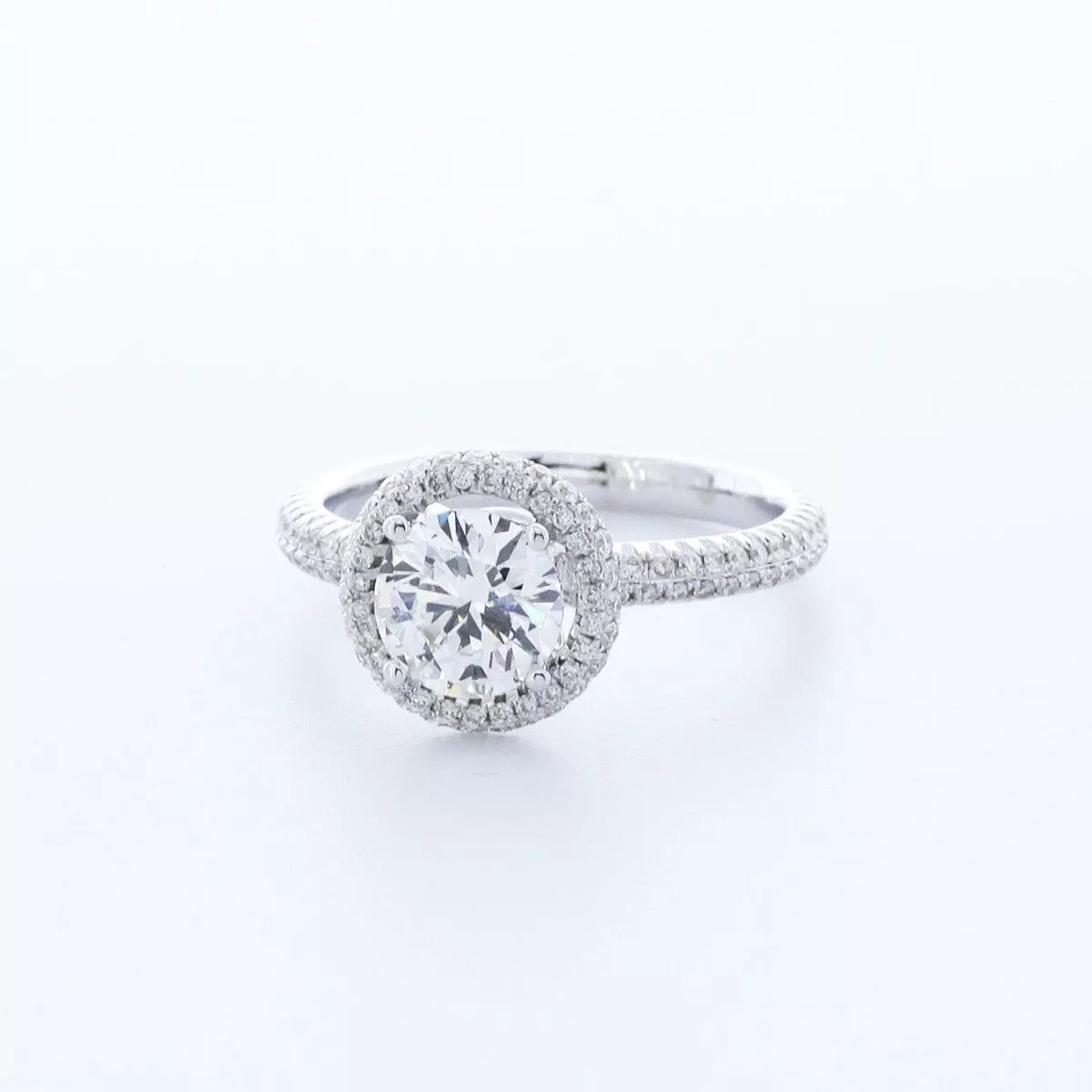 Side Stone Engagement Ring 14K Gold Halo 1.65 CT Round Lab-Grown Diamond E VS1