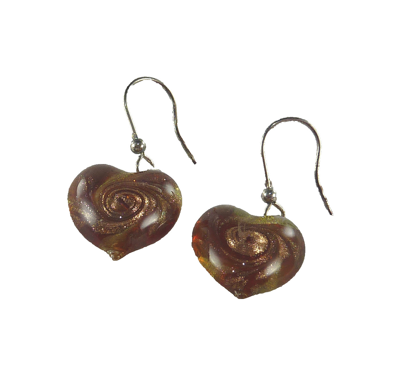 Venetiaurum Heart 24k Two Tone Murano Glass 925 Sterling Silver Dangle Earrings