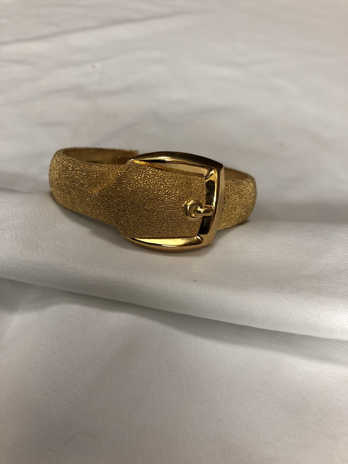 Signed Trifari Belt Clamper Bracelet Vintage Jewelry Lame’ Luminous Gold Color