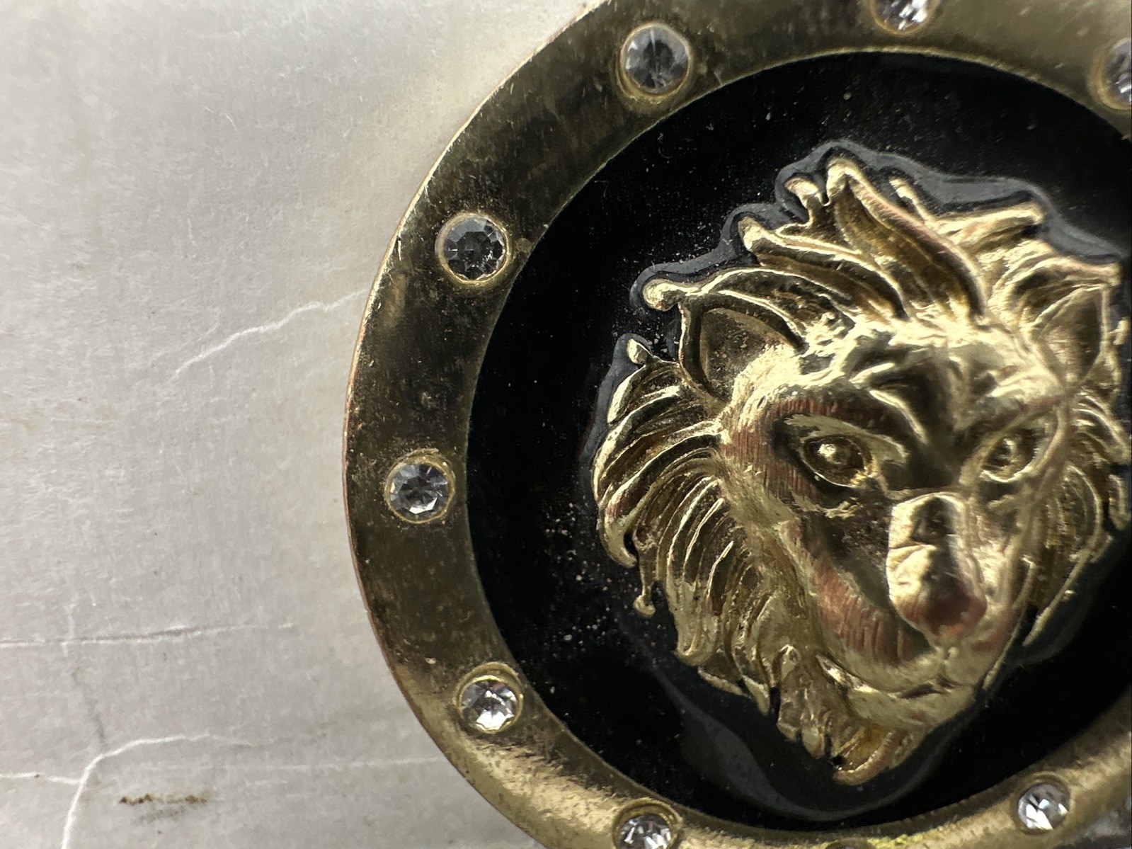 Hip Hop Gold Lion Head Pendant 1 1/4” Gold Color with cubic zirconia diamonds