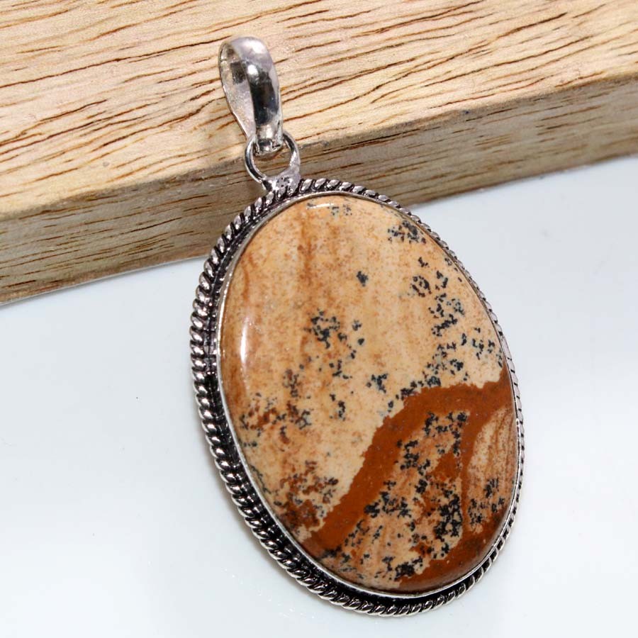 Picture Jasper 925 Silver Plated Pendant 2.2″ Christmas Jewelry Trendy JW