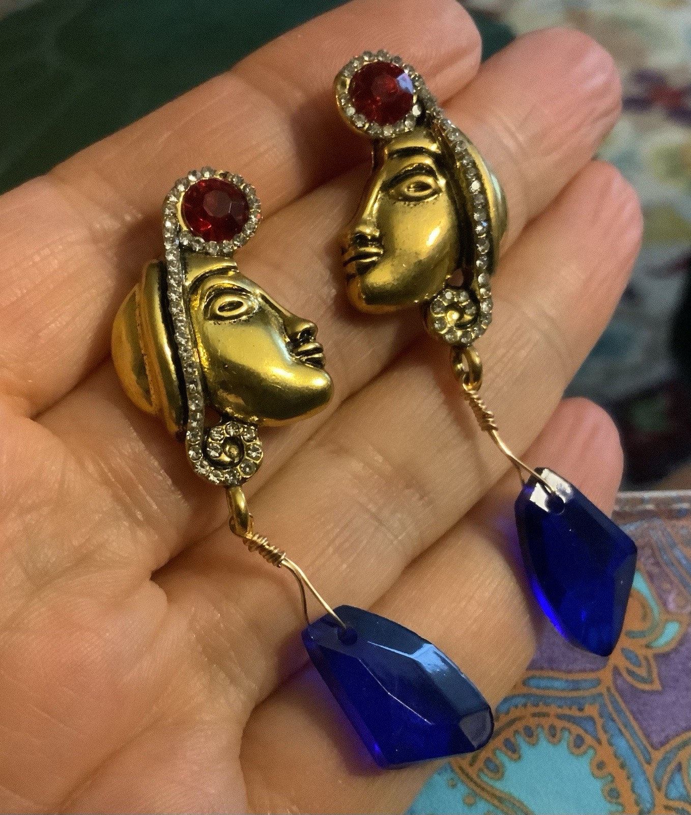 Museum Earrings Native American Indian Ethnic Face Statement VTG CZ Art Stud
