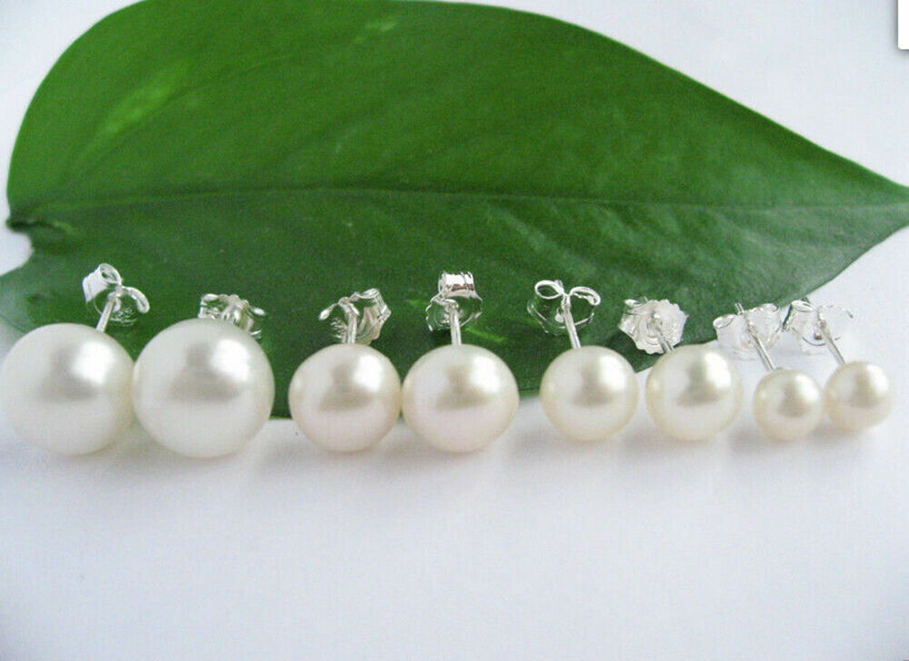 Wholesale Natural Black White Pink Pearl 925 Sterling Silver Stud Earrings