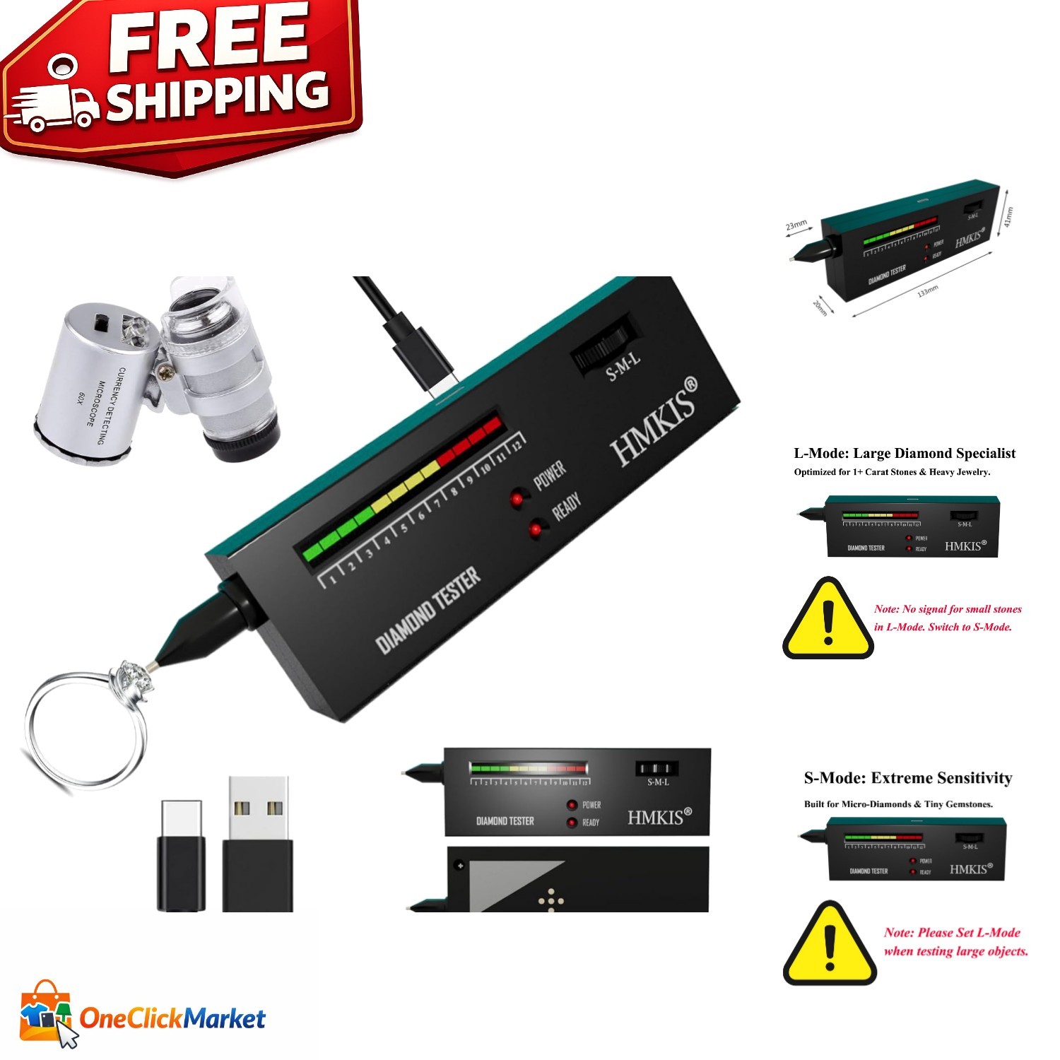 Precise Diamond Tester with 60X Loupe – Battery-Powered, User-Friendly Design