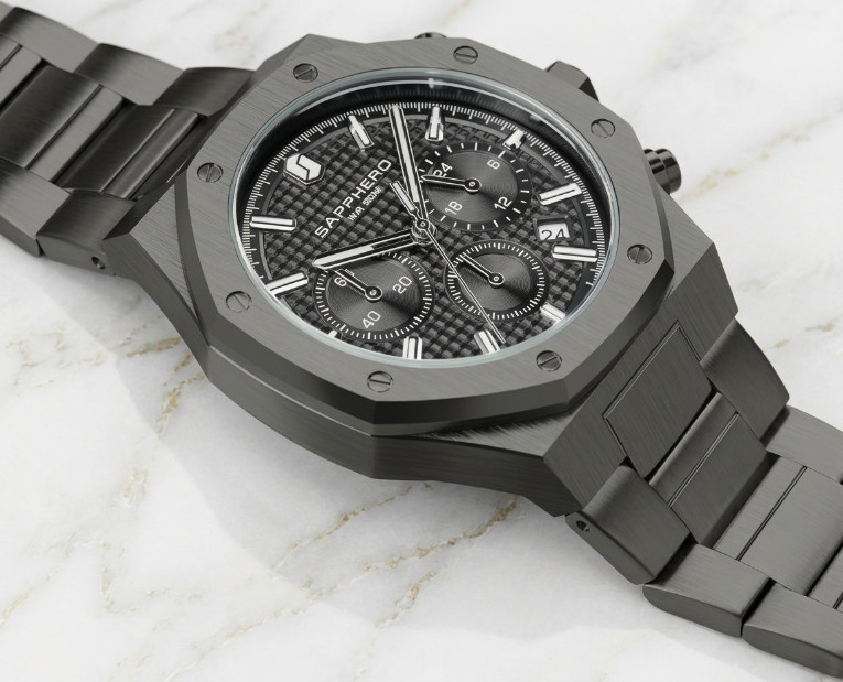 Men’s Octagonal Watch All Black Stainless Steel Bracelet Business Wristwatch