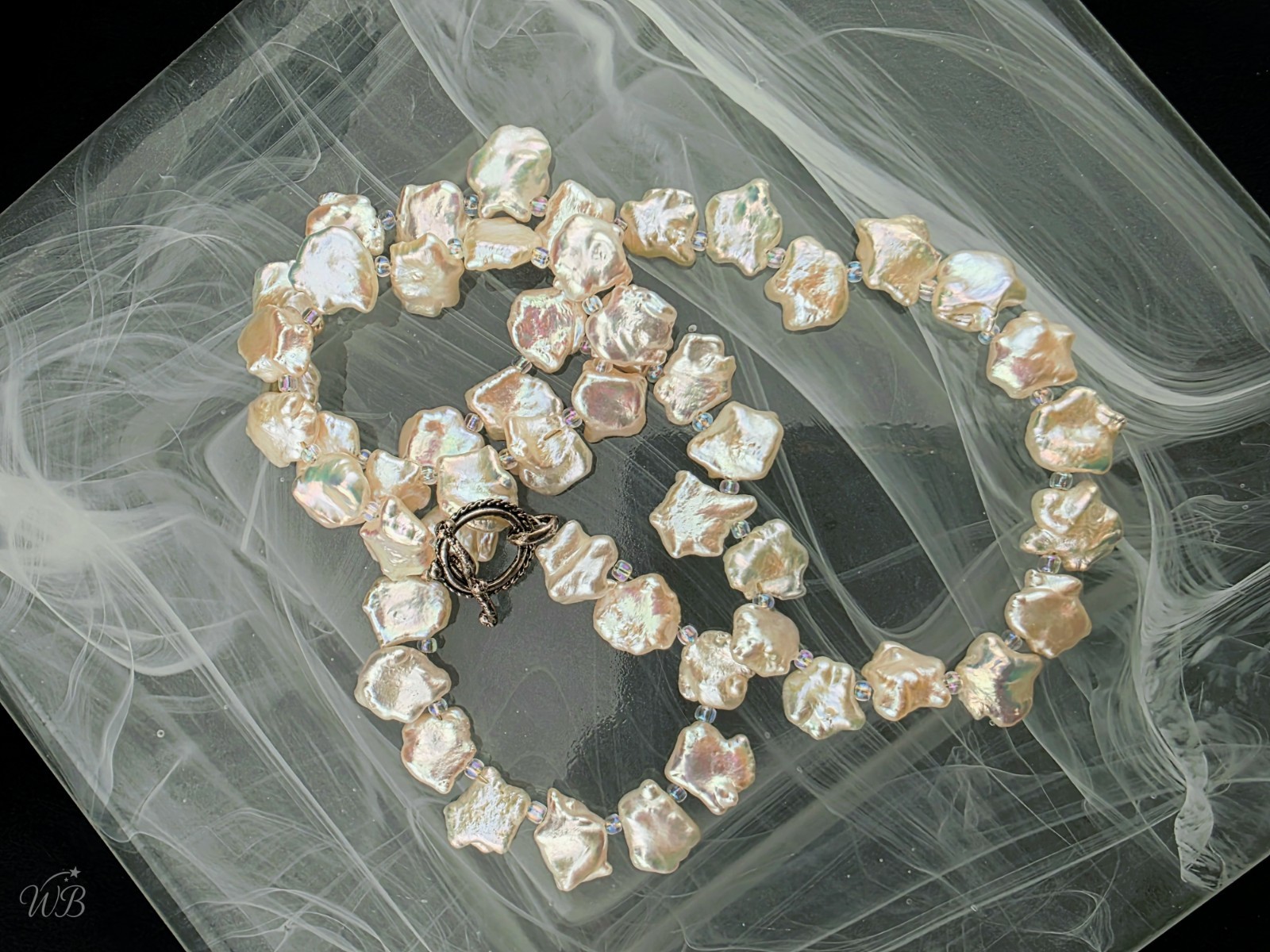 Real White Baroque Freshwater Cultured Pearl Star Necklace 20″ Silver Tone Clasp