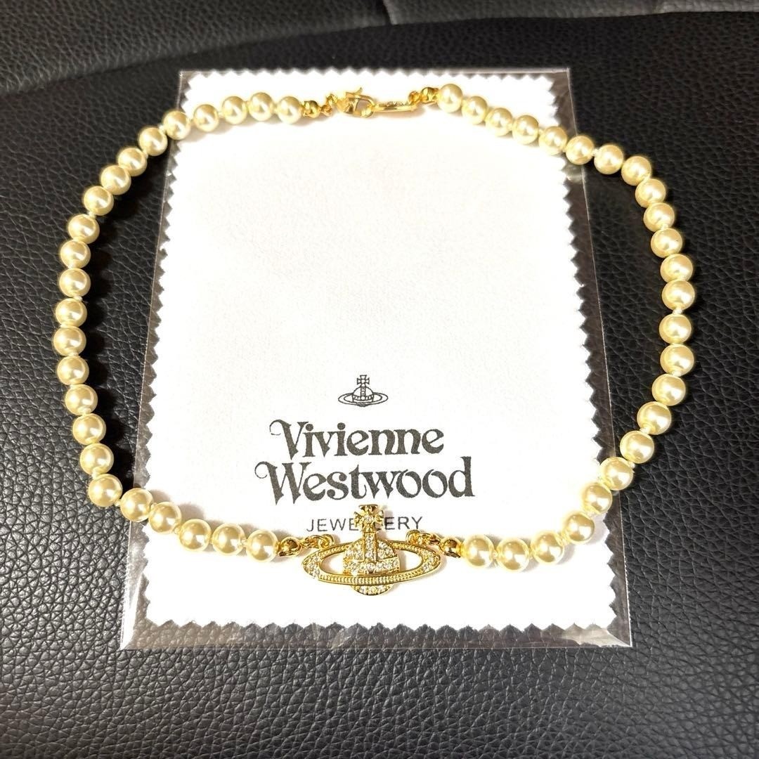 Vivienne Westwood Necklace Pearl Choker Gold w/Pouch NO BOX
