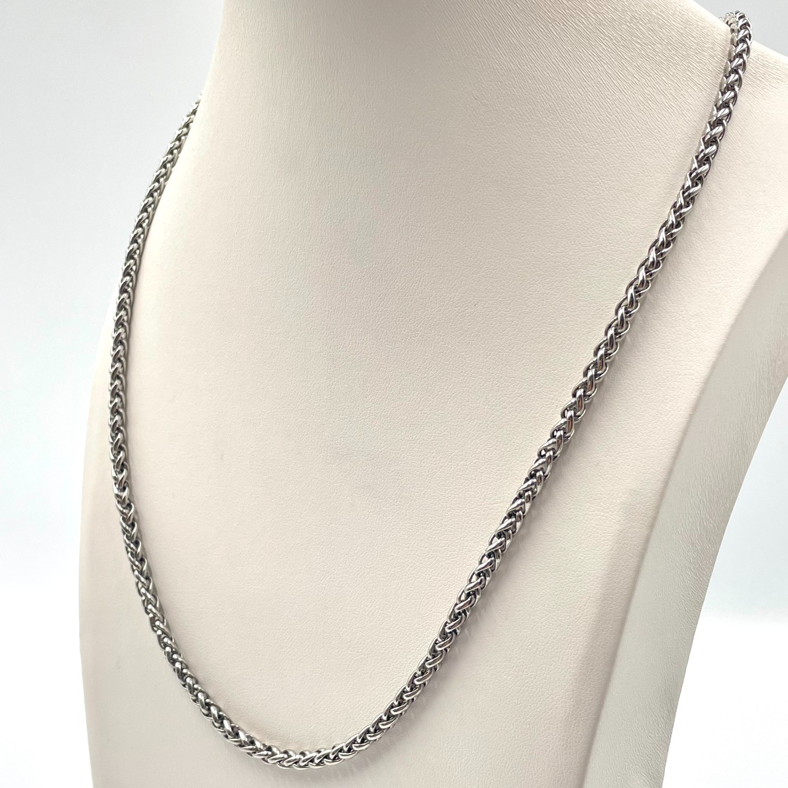 VTG Silver Tone Wheat Braided Chain Necklace Heavy Hip Hop Punk Unisex Classic