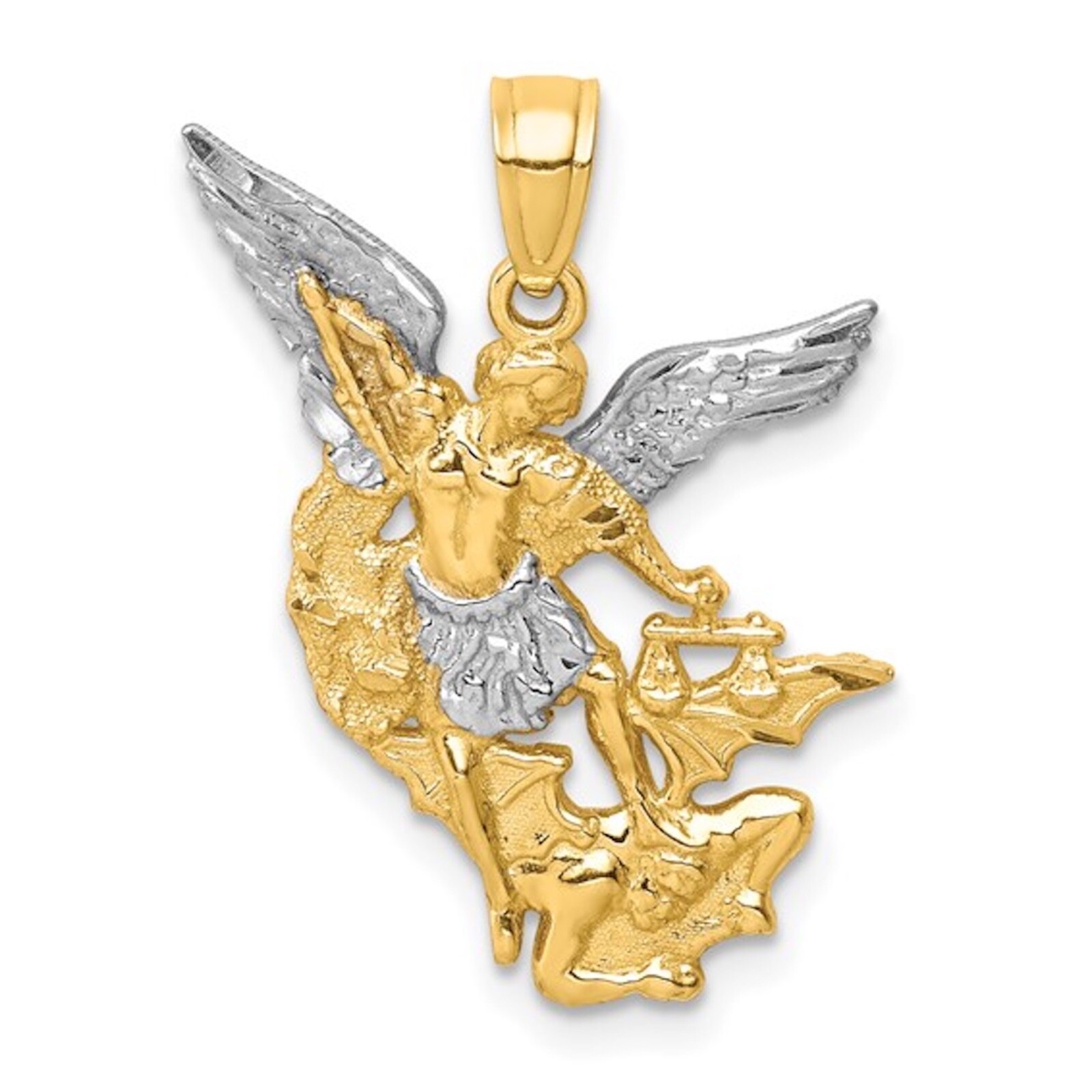 10k Solid Real Gold 24mm/ 0.95″ Saint Michael Archangel Pendant, 2 Tone – C1372