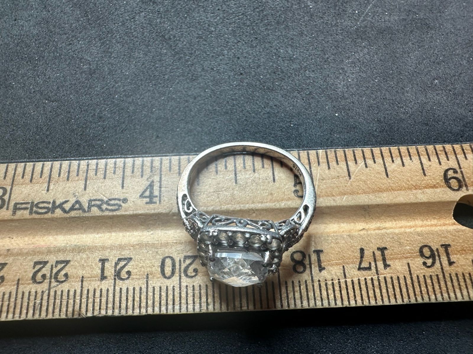 3.17g Vintage Sterling Silver 925 Faceted Clear Ring Elegant Size 7 M