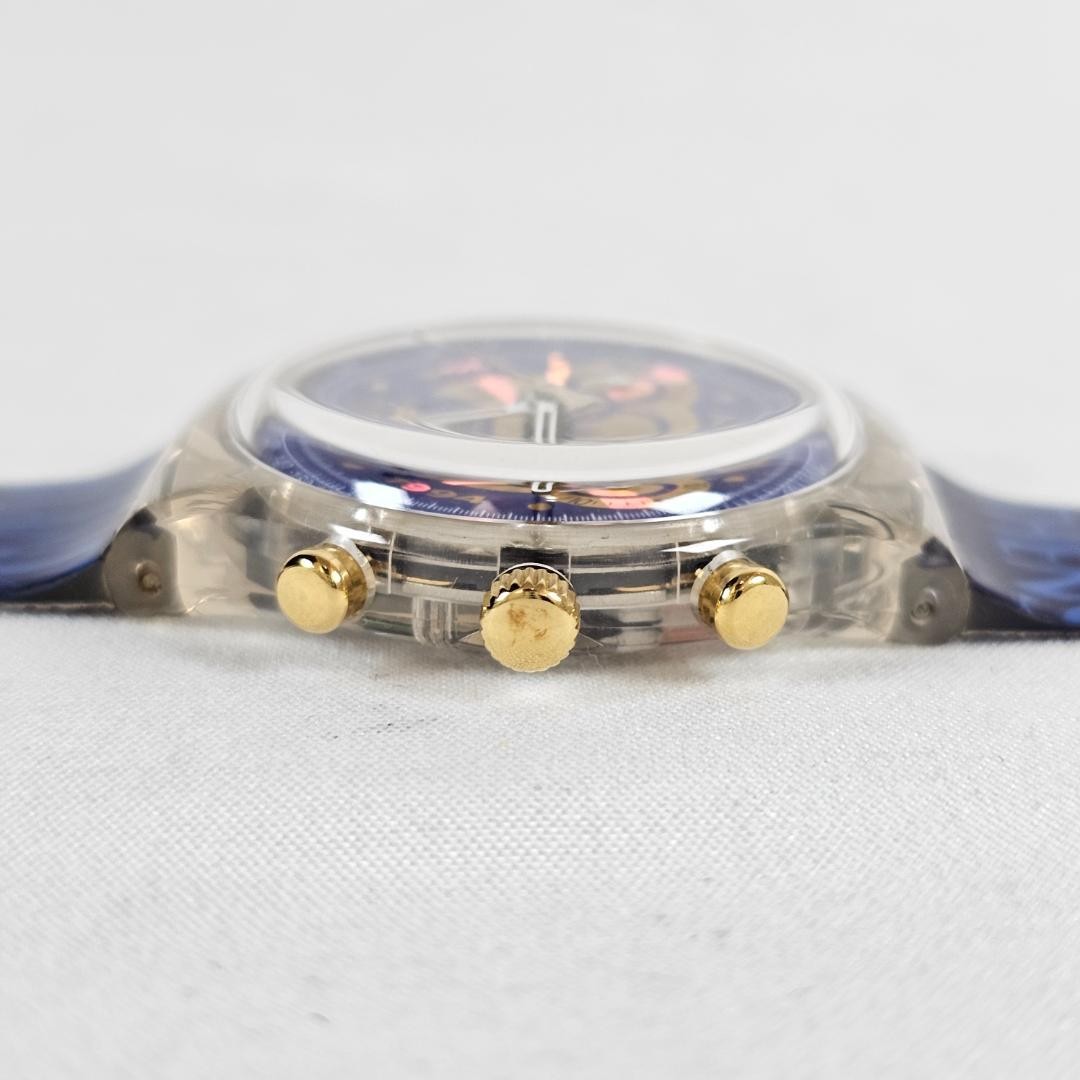 Swatch Ioc 100 Chrono SCZ101 Chronograph Wristwatch Blue Gold Hardware