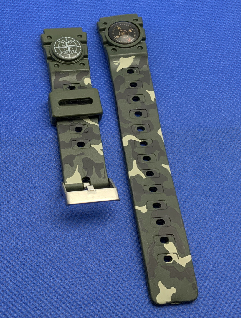 Camouflage Diver Style Rubber Strap With Compass S/S Buckle 18 mm # 94 NOS PS