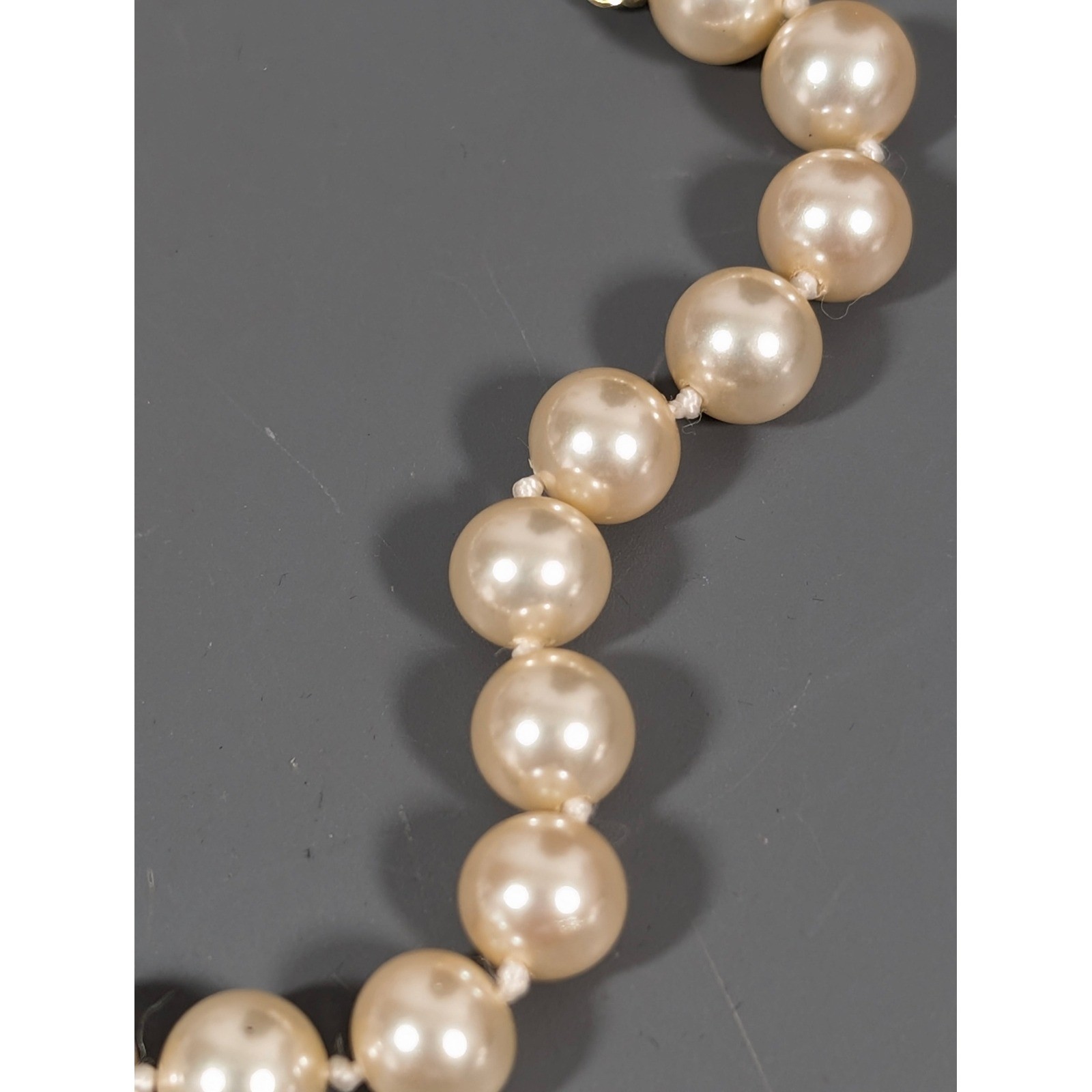 Cream Champagne Faux Pearl Necklace Glass Bead Strand 18 Inch Classic