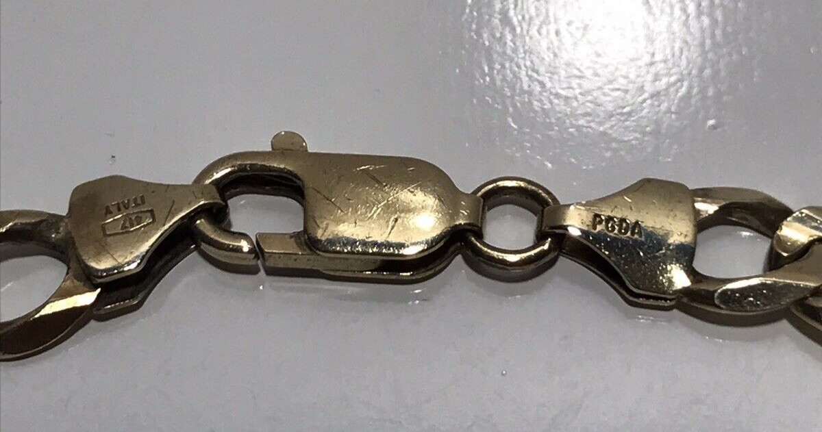 Vintage Solid 10k Yellow Gold Figaro Bracelet 8.75″~7.60MM Signed “PGDA”