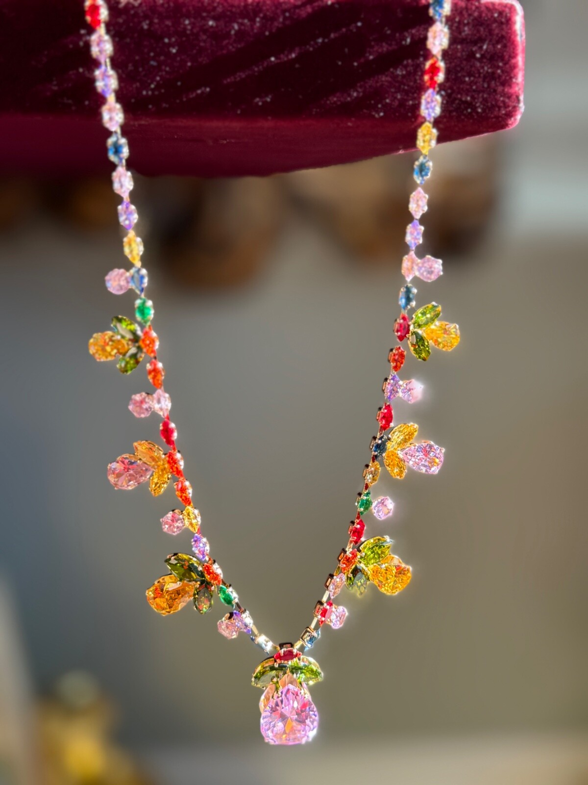 Summer Multicolour Gemstone Necklace Jewelry Luxury Gift For Her, Comes With Box