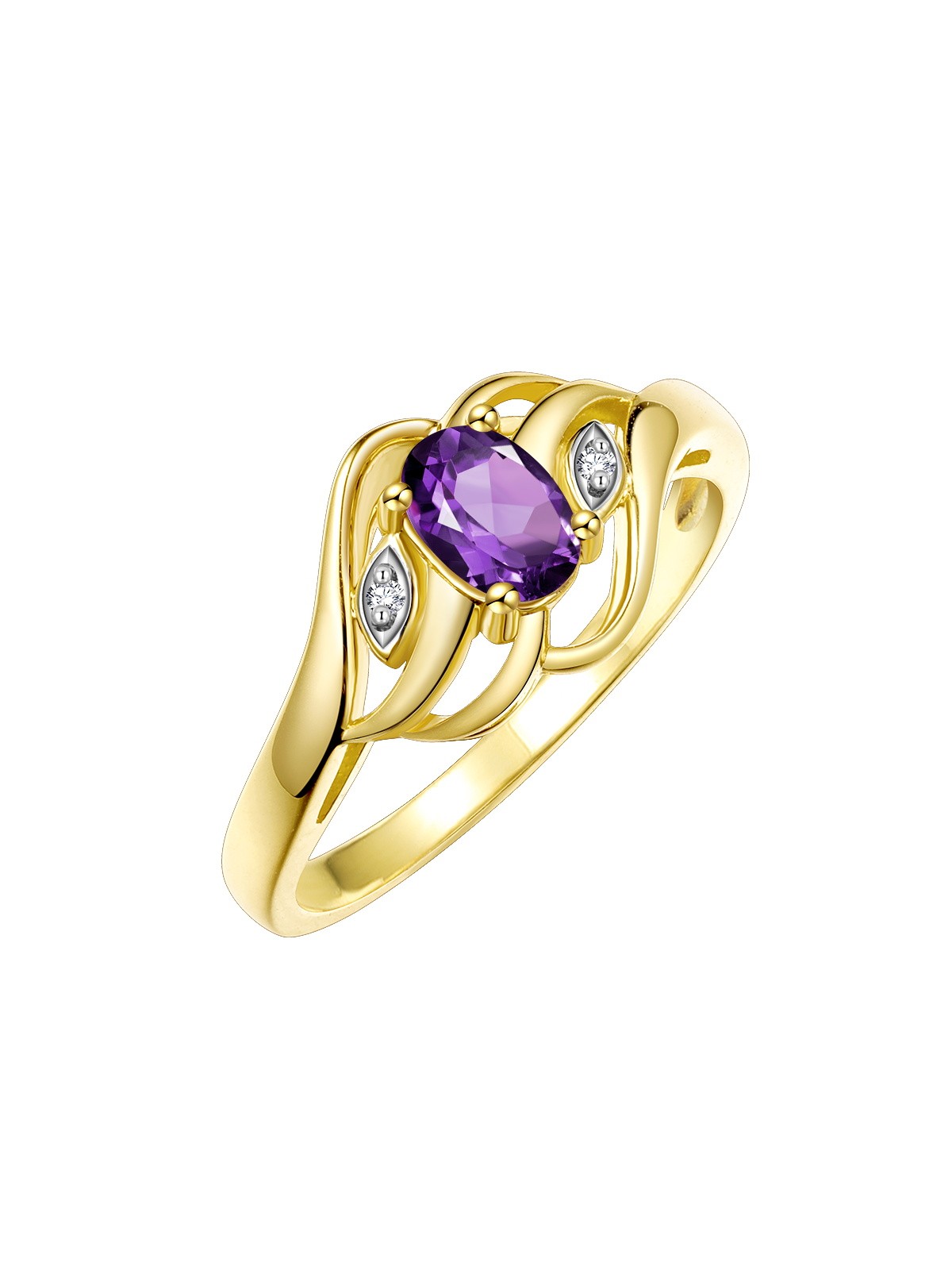 RYLOS Ring with Birthstone & Diamonds in Yellow Gold Plated Silver, Sizes 5-10