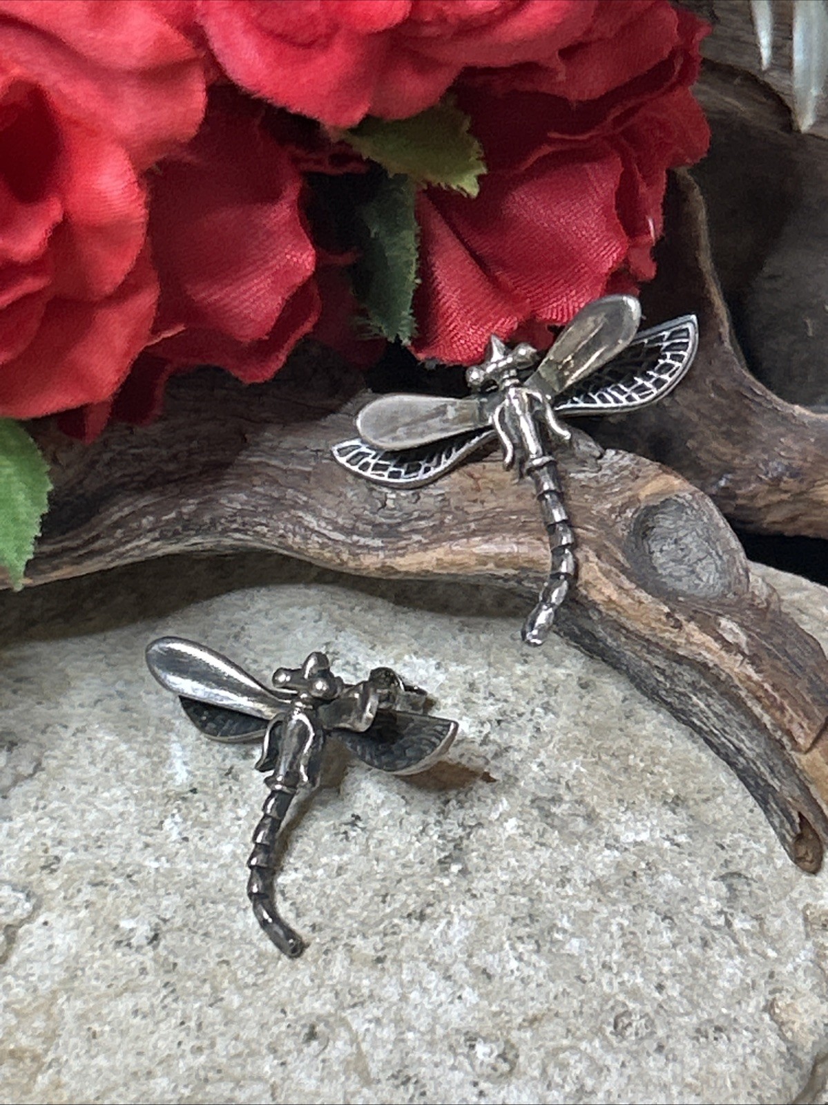 47. Vintage Sterling 925 DRAGONFLY Detailed Stud Earrings 30mm x 25mm, 8g