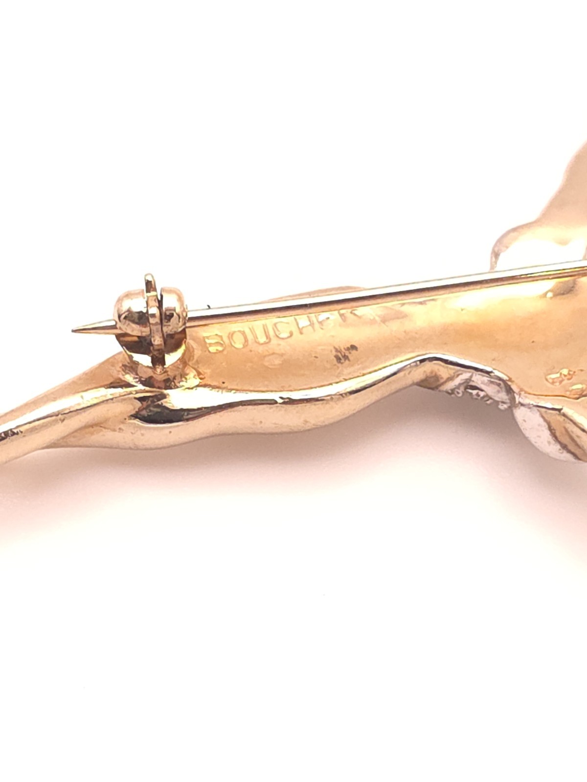 Vintage Boucher Signed Gold Tone Dance Brooch Pin Green Rhinestone
