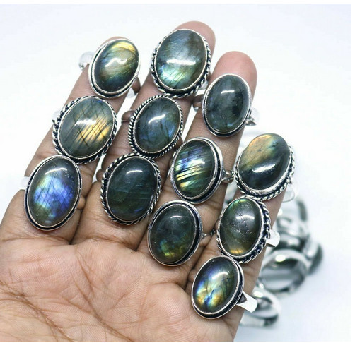 Natural Multi Fire Labradorite Ring Lot, Natural Labradorite Rings,Boho Rings~