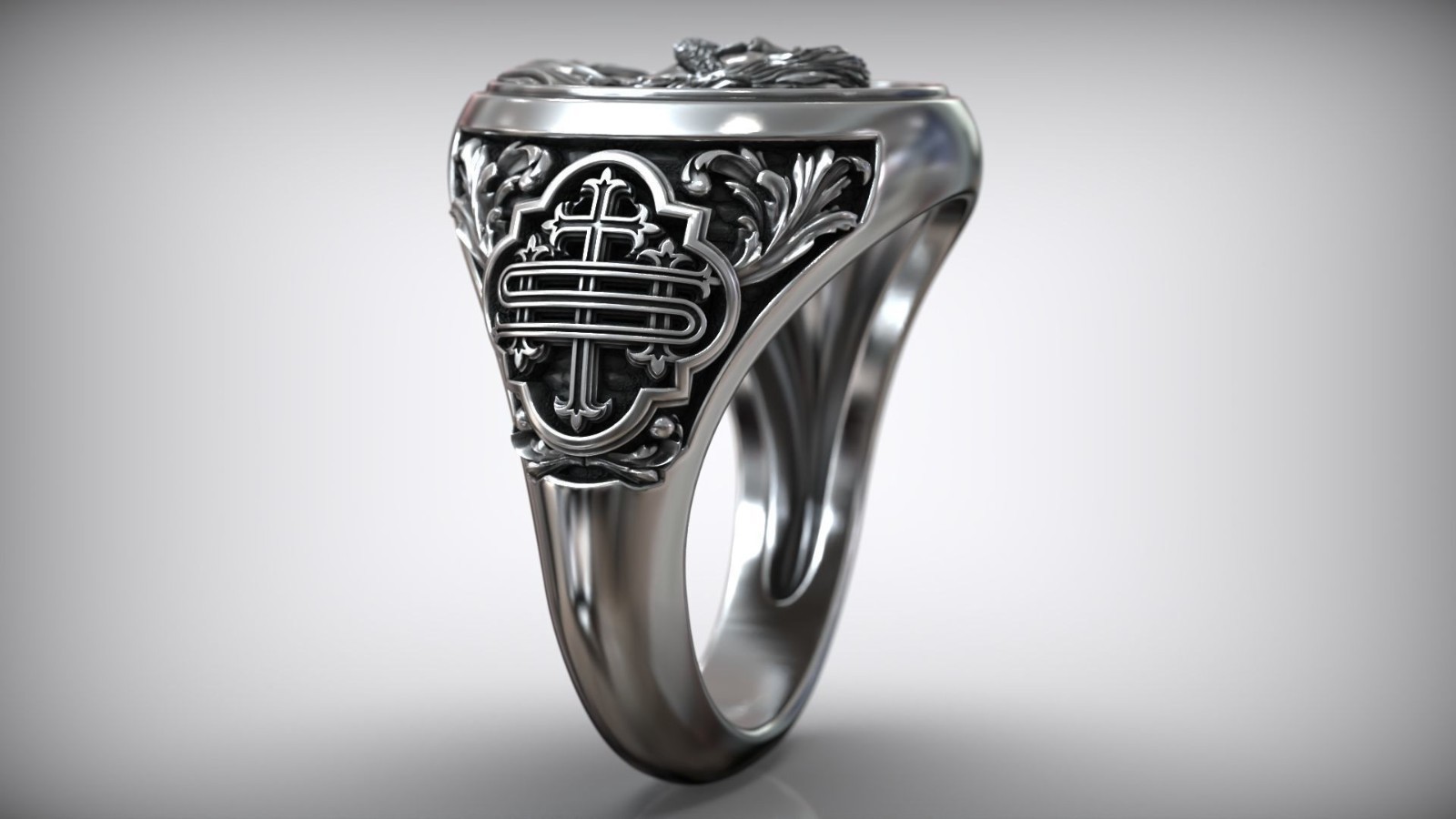 Oxidized Men’s Jesus Christ Christogram Symbol Sacred Christian 925 Silver Rings