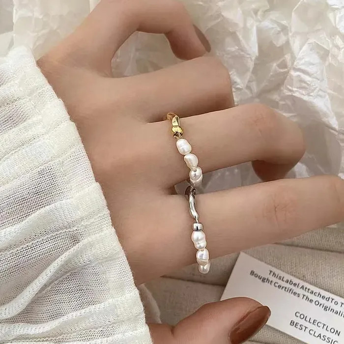 2026 Silver Pearl Geometric Handmade Wedding Rings for Women Couples Gifts
