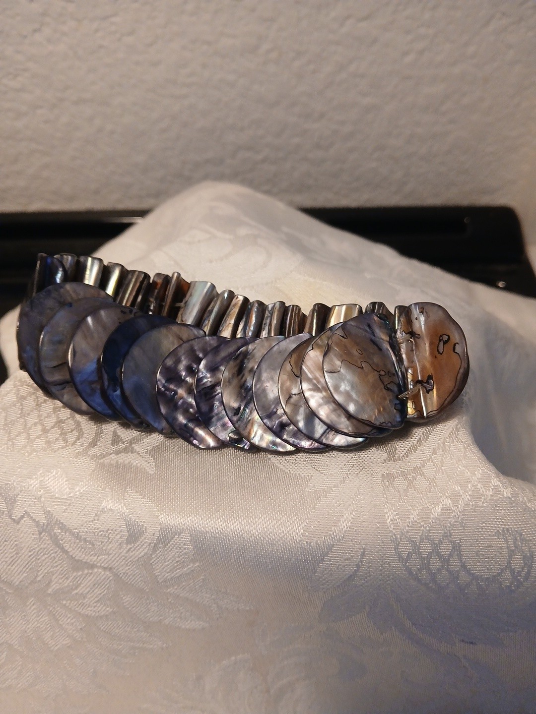 Abalone Shell Stretch Bracelet, Chunky, Iridescent Grey, Blue, Green, Pink