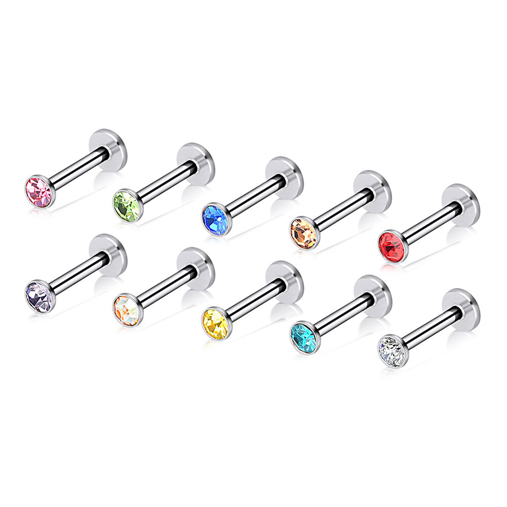 4-24PCS 16G Opal Gem Labret Lip Monroe Tragus Helix Cartilage Piercing Jewelry