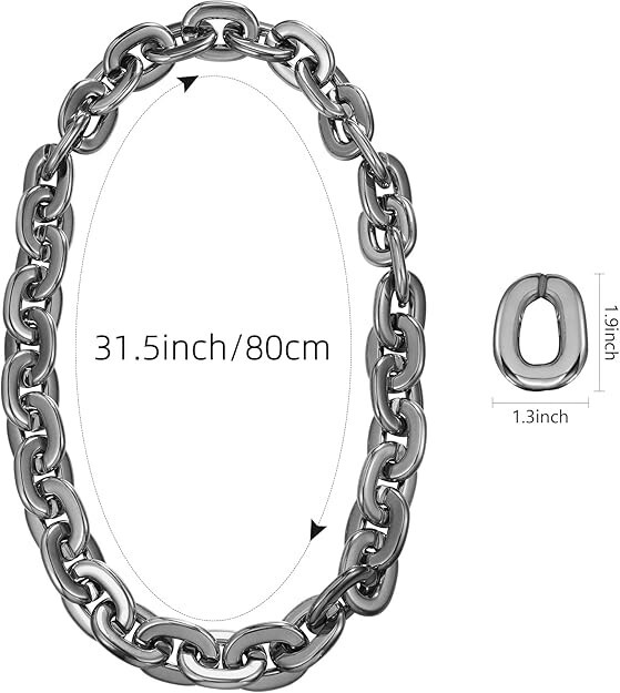 Gun Black Hip Hop Large Acrylic Plastic Cuban Link Chain Necklace 32in 80cm